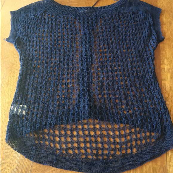 Anthro women's crochet navy sweater - Picture 3 of 3